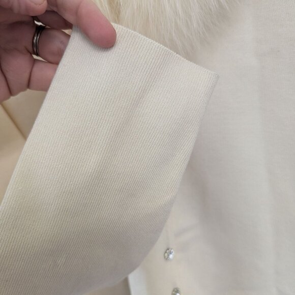 Vintage Cache Fur Collar Cream Cardigan Sweater 90s Y2K Holiday Womens L - Picture 6 of 13